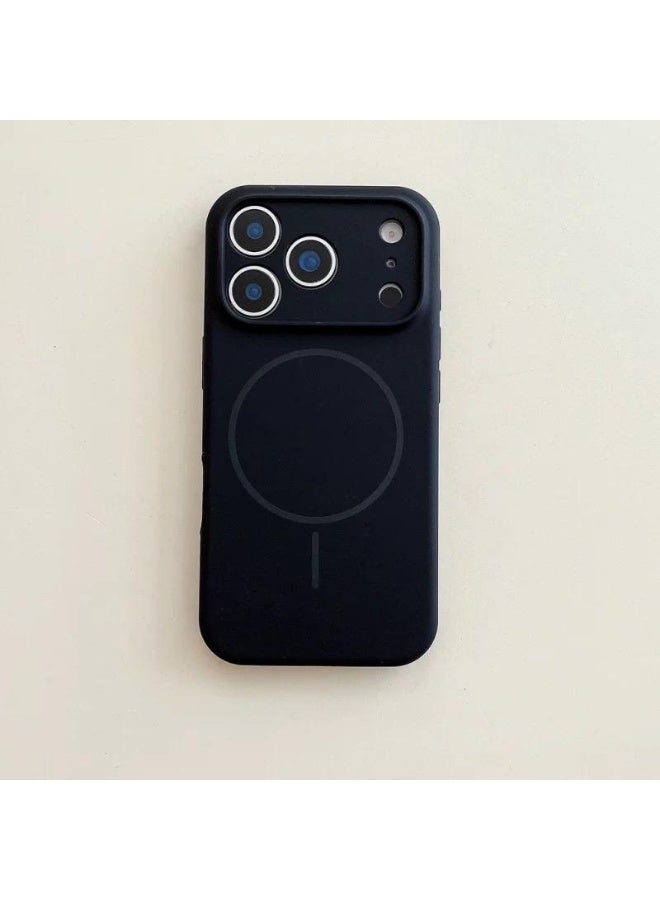 غطاء سيليكون متوافق مع هاتف iPhone 17 Pro Max، غطاء سيليكون سائل، غطاء حماية كامل للجسم، مقاوم للصدمات، غطاء هاتف نحيف، بطانة ناعمة من الألياف الدقيقة مضادة للخدش - أسود - Image 1